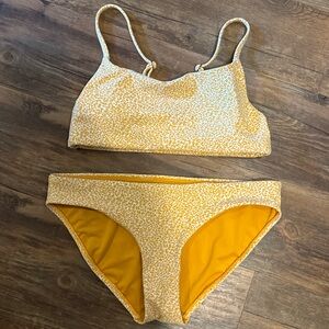 Athleta Bikini Swimsuit Set Yellow Leopard Print top Size XS bottoms size S